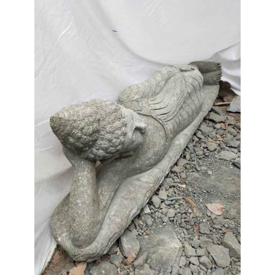 Bouddha couché statue en pierre volcanique de jardin 150 cm