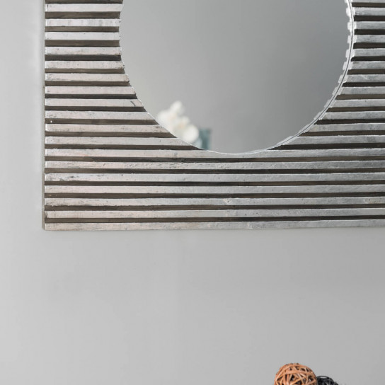 Miroir art déco carré en bois patiné argent 80 x 80 cm