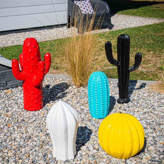 Sculpture cactus deco jardin blanc 30cm