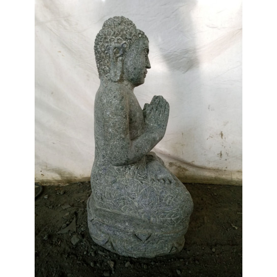 Statue jardin bouddha assis pierre volcanique position prière 50 cm