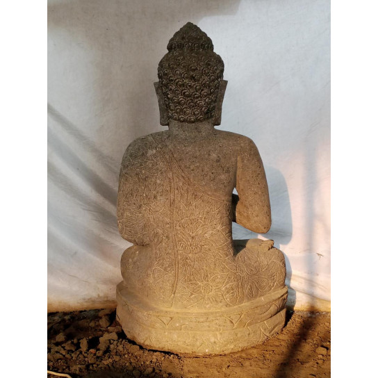Statue jardin extérieur bouddha assis en pierre position prière 100 cm