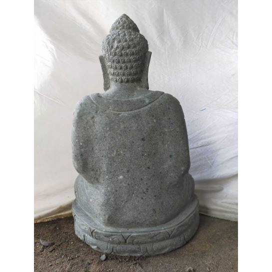 Statue jardin zen bouddha en pierre volcanique position méditation 80cm