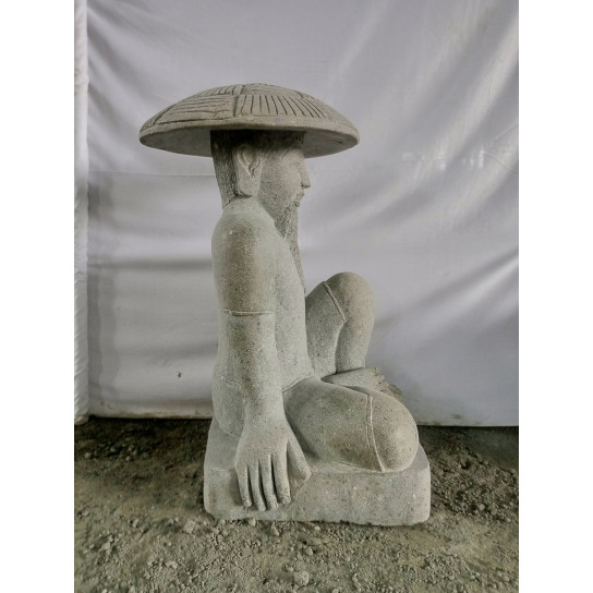 Statue pêcheur japonais pierre volcanique de 80 cm