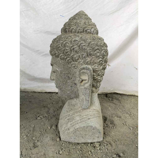 Statue terrasse zen buste de bouddha en pierre volcanique 40 cm