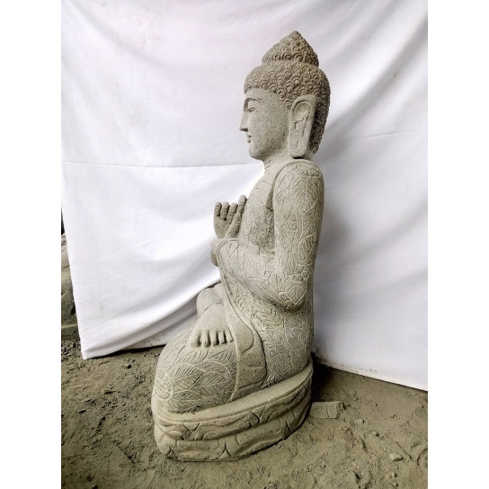 Statue zen bouddha pierre volcanique position chakra 1m