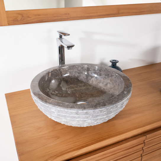 Vasque en pierre de salle de bain Vésuve gris 40cm