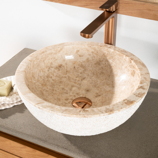 Vasque Stromboli à poser en marbre crème 40cm