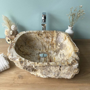 Vasque de salle de bain à poser en bois pétrifié fossilisé 46 CM