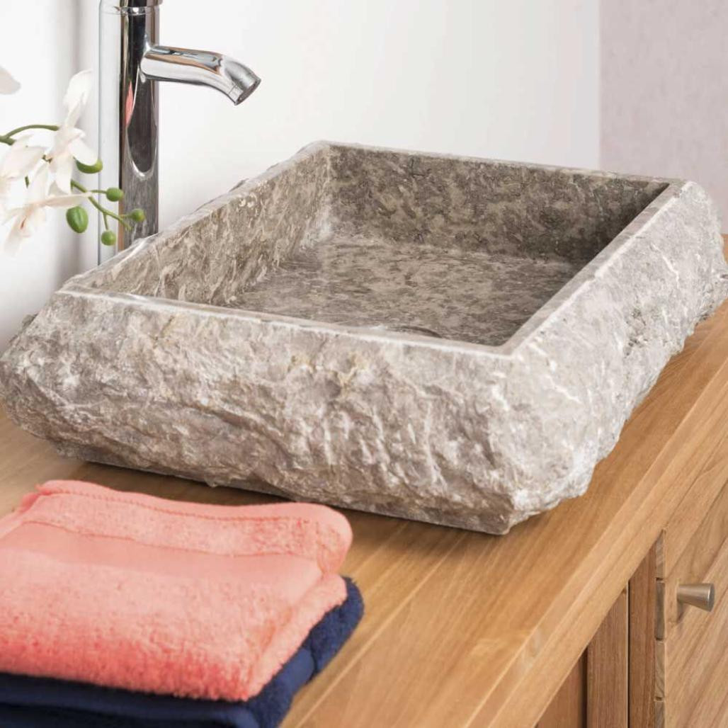Vasque à poser rectangle en marbre Naples gris Vasque à poser rectangle en marbre Naples gris