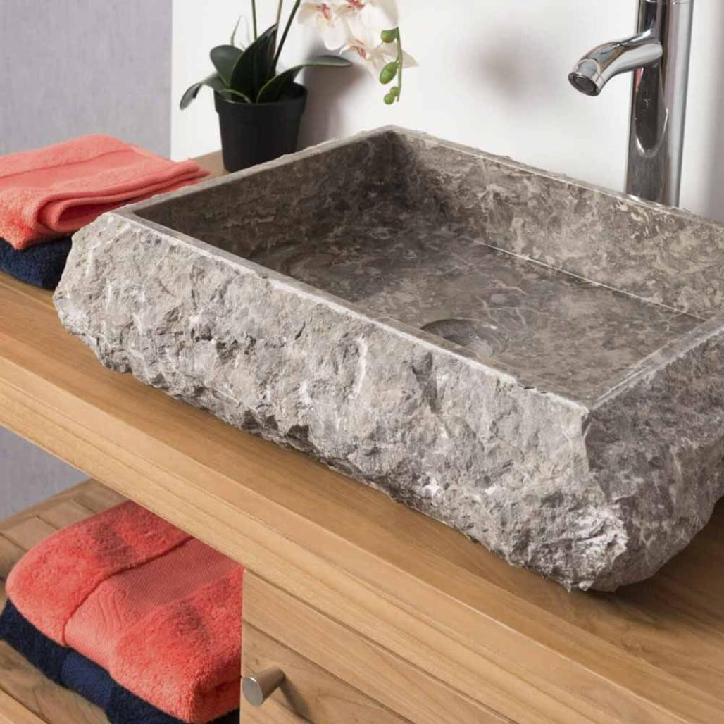 Vasque à poser rectangle en marbre Naples gris Vasque à poser rectangle en marbre Naples gris