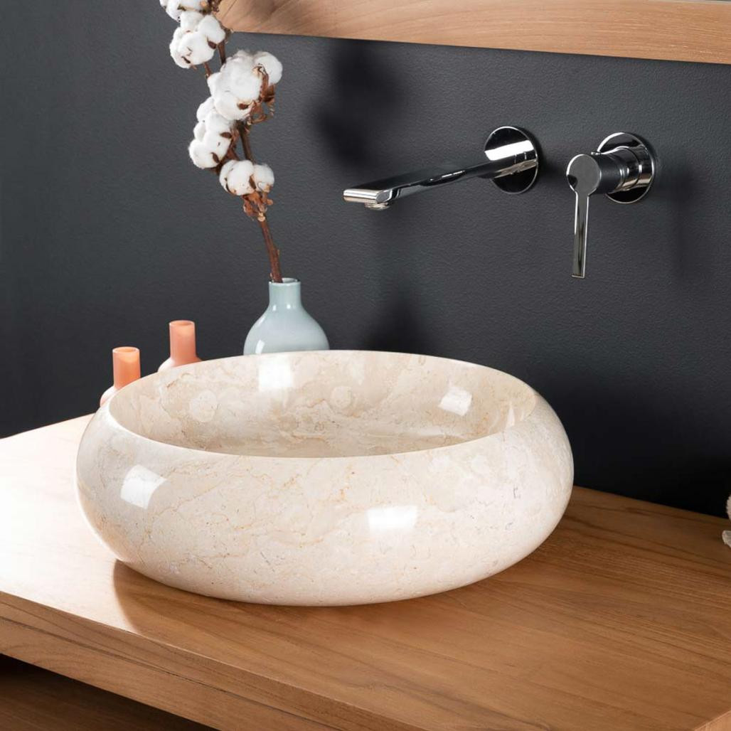 Vasque ronde en marbre à poser Venise crème 40cm Vasque ronde en marbre à poser Venise crème 40cm