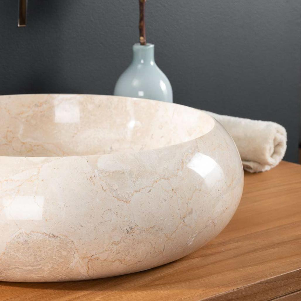 Vasque ronde en marbre à poser Venise crème 40cm Vasque ronde en marbre à poser Venise crème 40cm