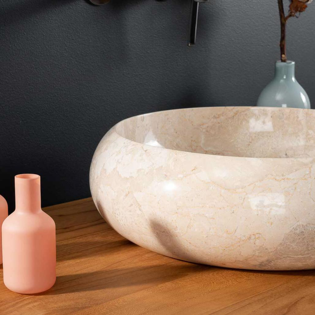 Vasque ronde en marbre à poser Venise crème 40cm Vasque ronde en marbre à poser Venise crème 40cm