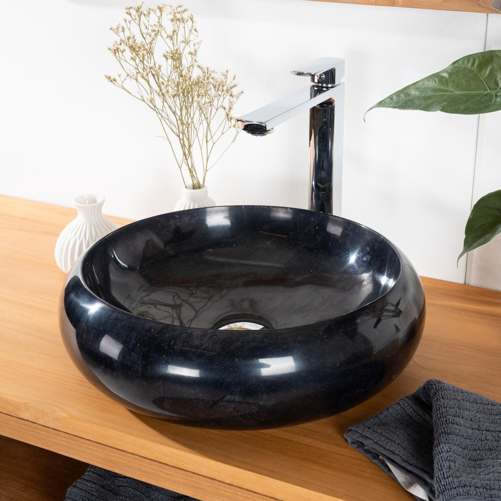Vasque salle de bain à poser en marbre Venise noir 40cm