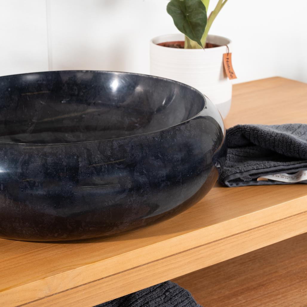 Vasque salle de bain à poser en marbre Venise noir 40cm