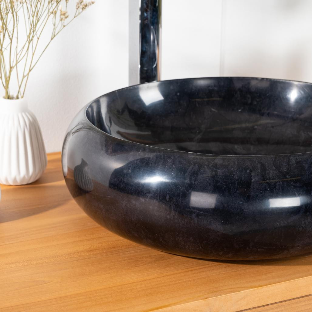 Vasque salle de bain à poser en marbre Venise noir 40cm