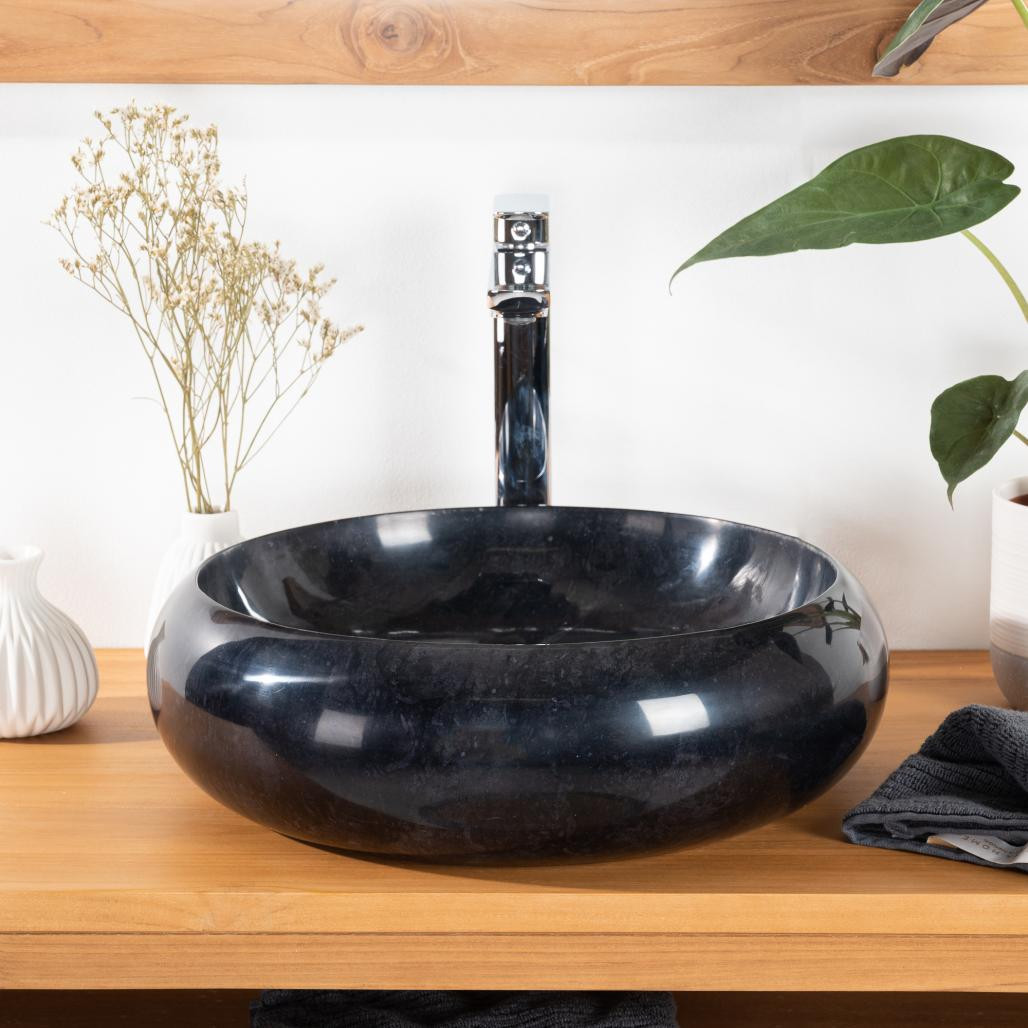 Vasque salle de bain à poser en marbre Venise noir 40cm