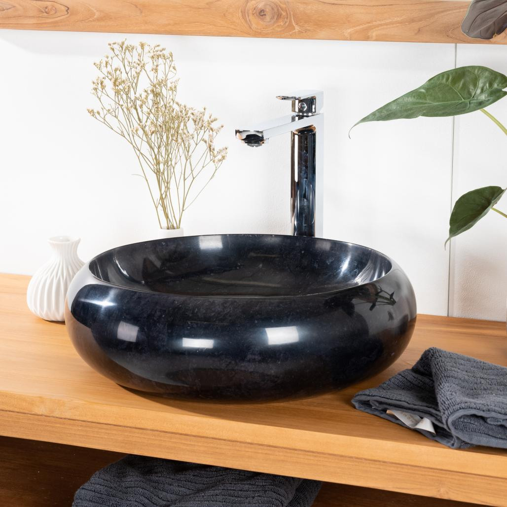 Vasque salle de bain à poser en marbre Venise noir 40cm