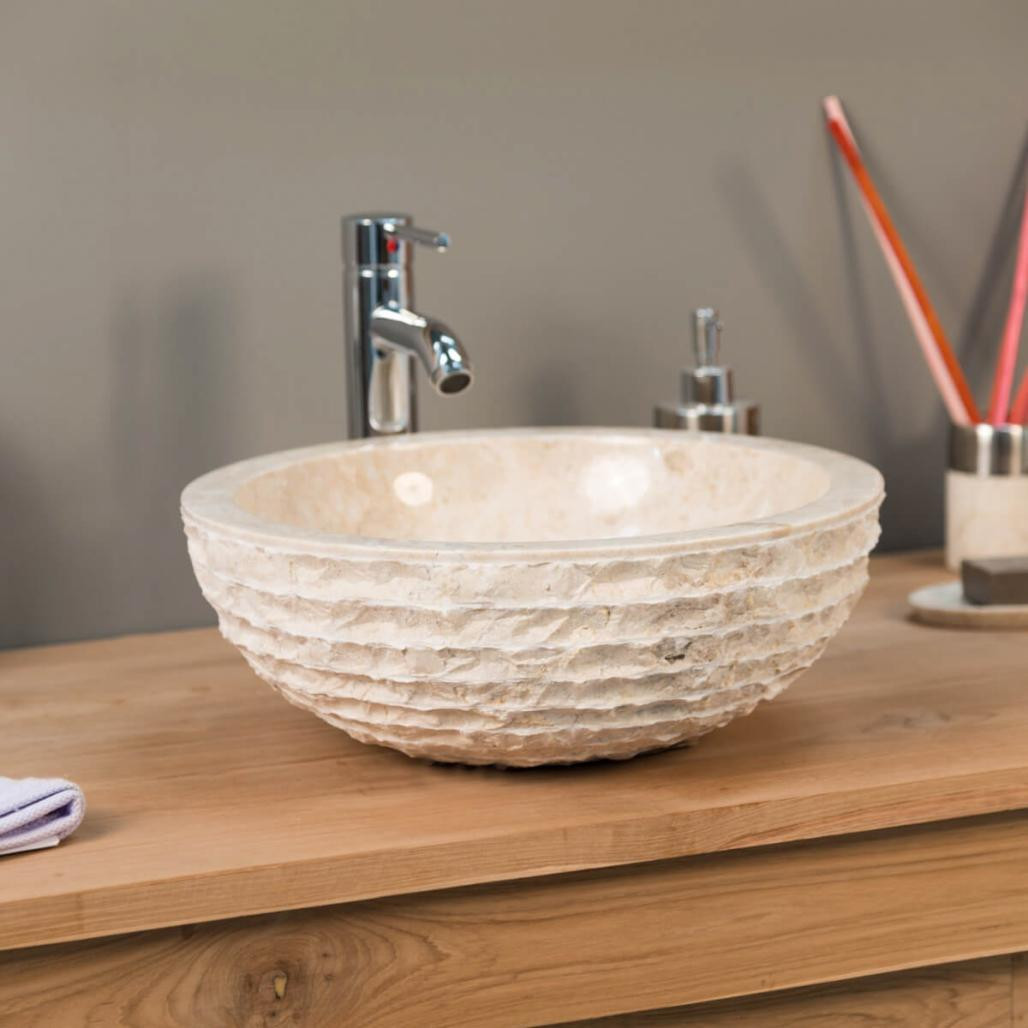 Vasque salle de bain en marbre à poser Vésuve crème 40cm
