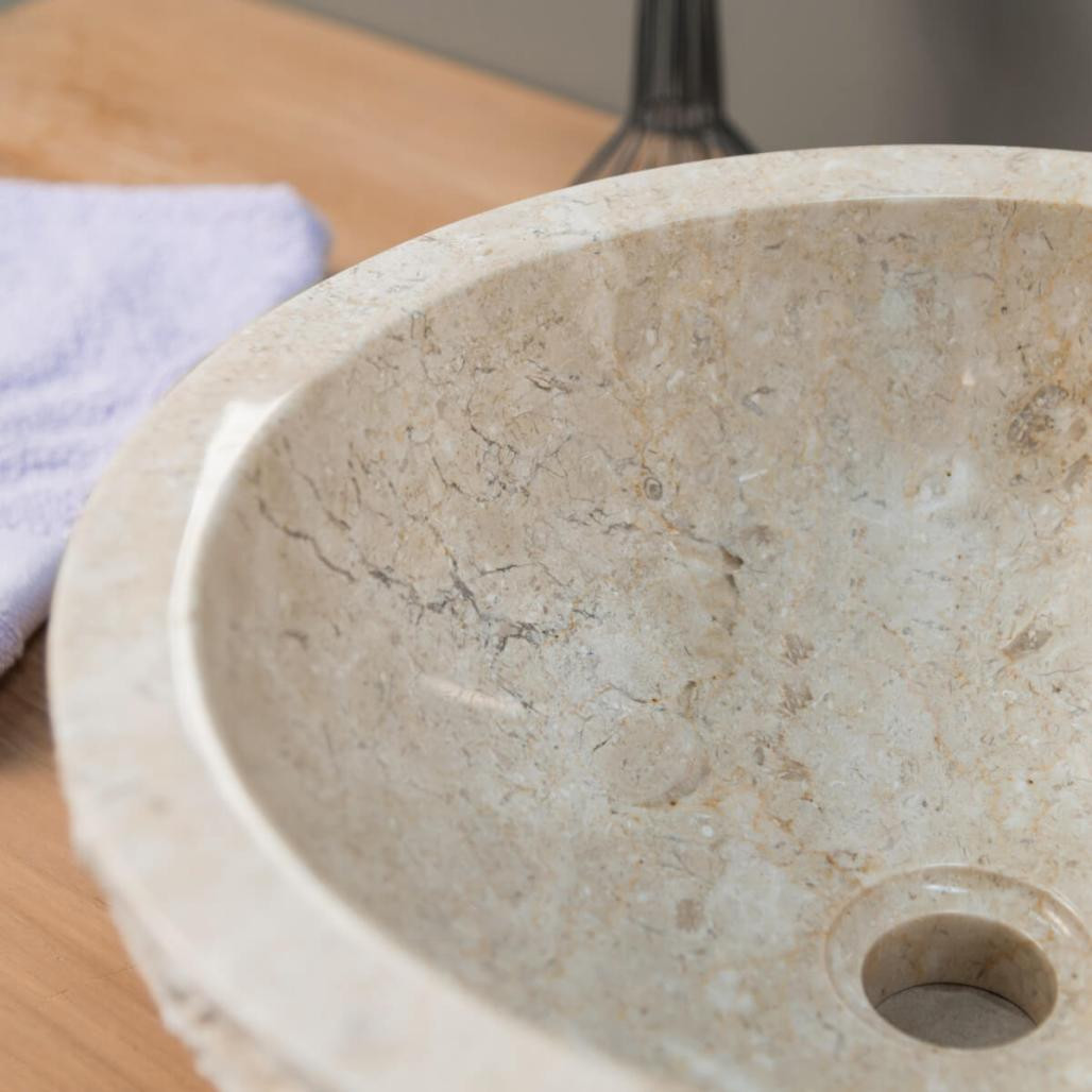 Vasque salle de bain en marbre à poser Vésuve crème 40cm Vasque salle de bain en marbre à poser Vésuve crème 40cm