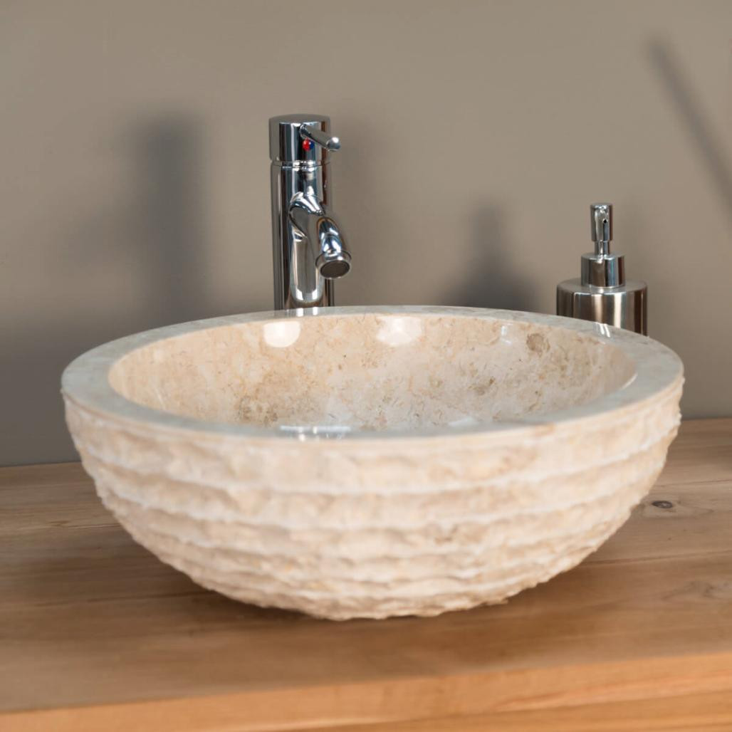Vasque salle de bain en marbre à poser Vésuve crème 40cm Vasque salle de bain en marbre à poser Vésuve crème 40cm