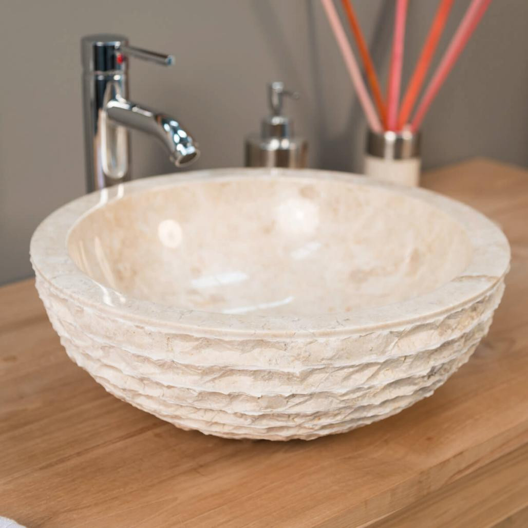 Vasque salle de bain en marbre à poser Vésuve crème 40cm Vasque salle de bain en marbre à poser Vésuve crème 40cm