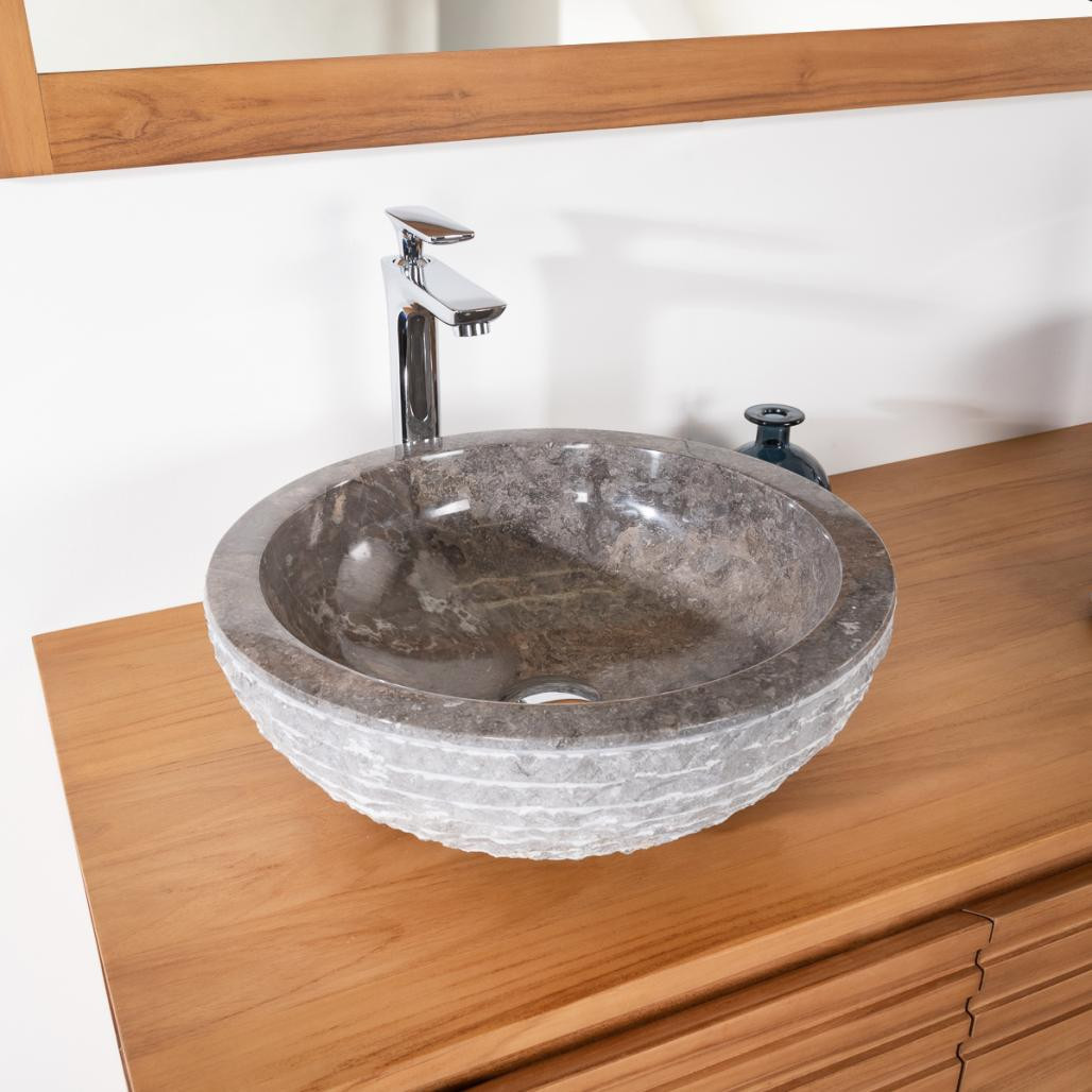 Vasque en pierre de salle de bain Vésuve gris 40cm Vasque en pierre de salle de bain Vésuve gris 40cm
