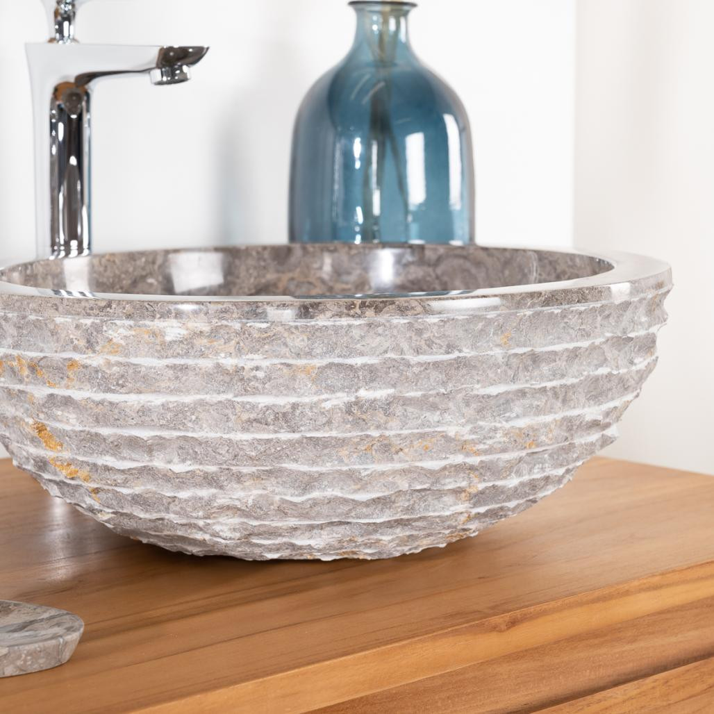 Vasque en pierre de salle de bain Vésuve gris 40cm Vasque en pierre de salle de bain Vésuve gris 40cm
