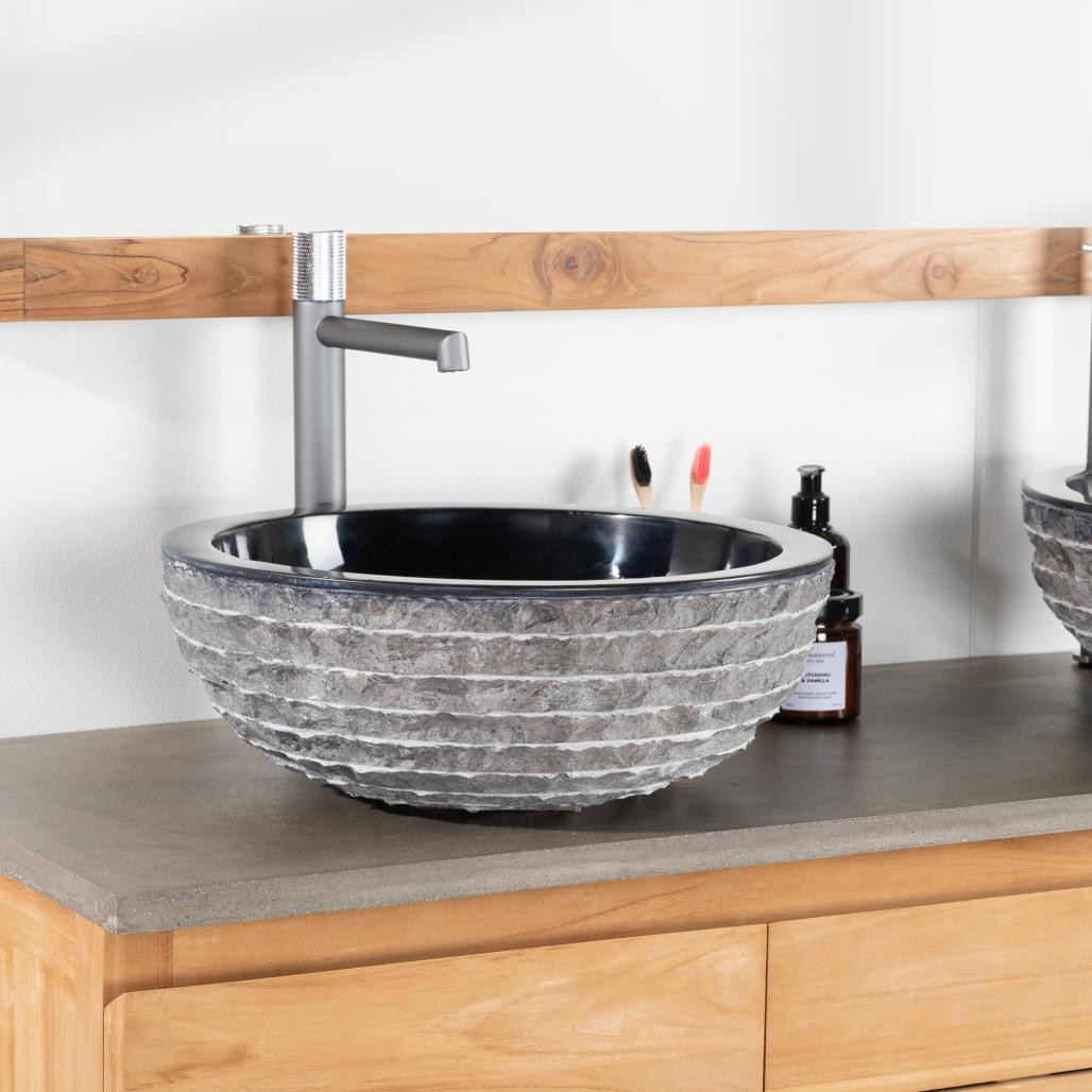 Vasque ronde en pierre à poser Vésuve noir 40cm Vasque ronde en pierre à poser Vésuve noir 40cm