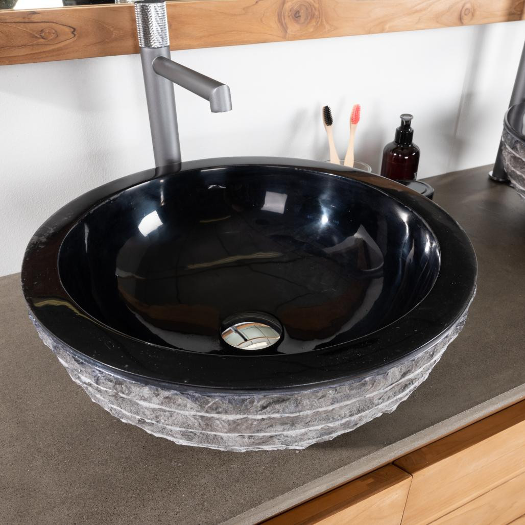 Vasque ronde en pierre à poser Vésuve noir 40cm Vasque ronde en pierre à poser Vésuve noir 40cm