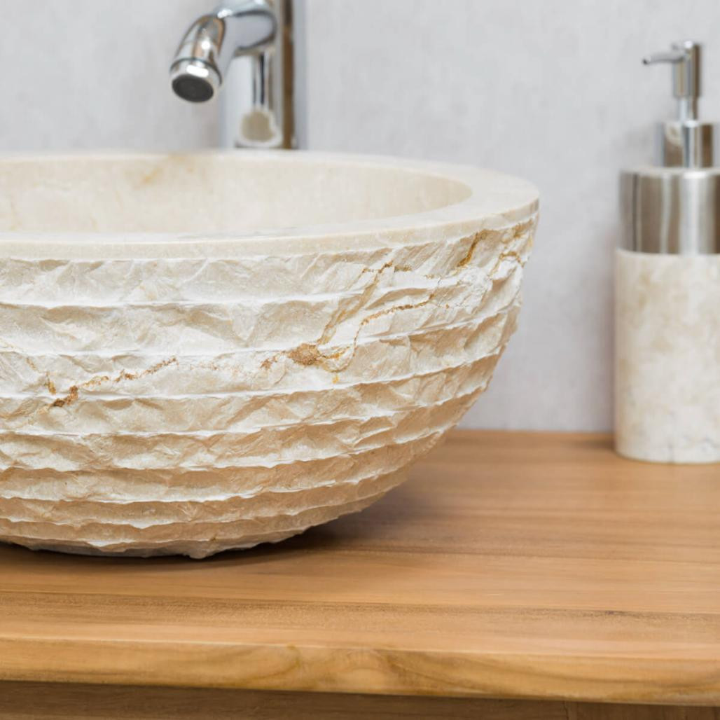 Vasque ronde à poser en pierre Vésuve crème 35cm Vasque ronde à poser en pierre Vésuve crème 35cm