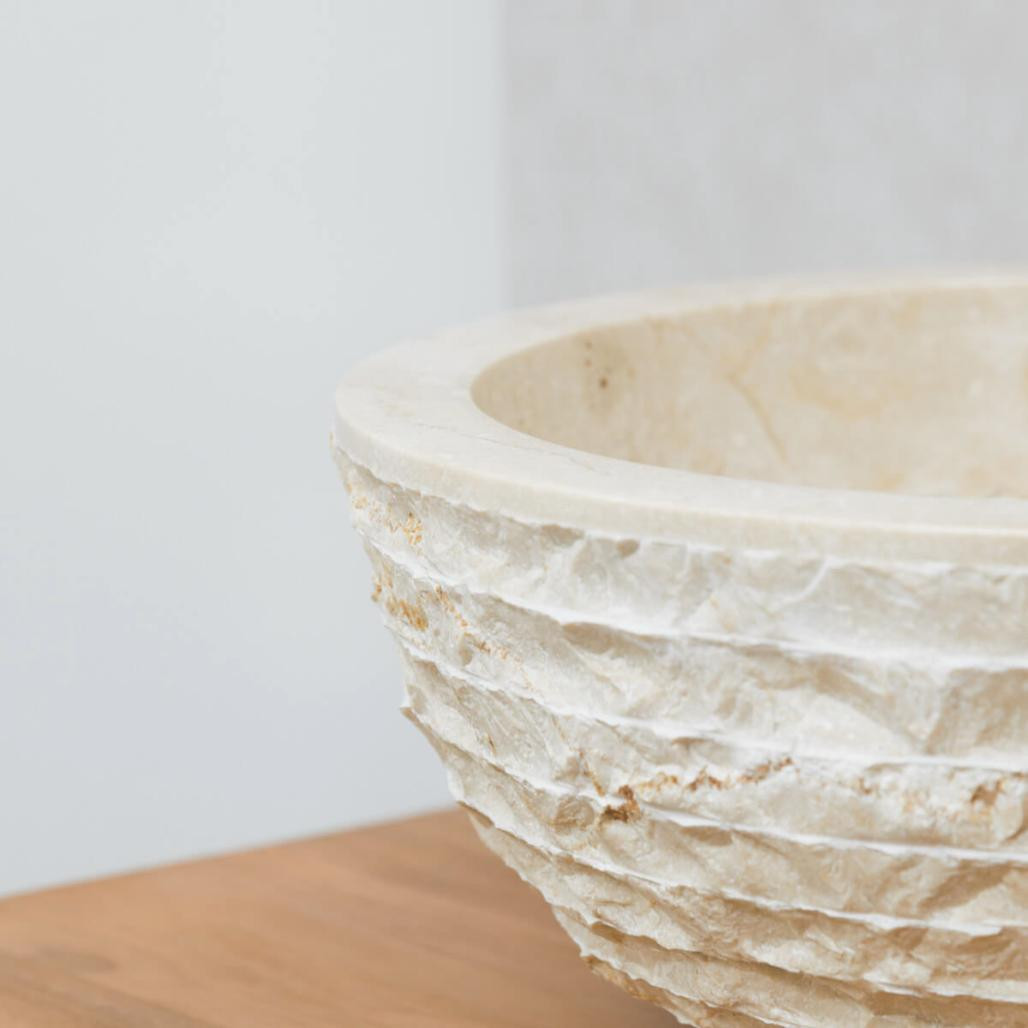 Vasque ronde à poser en pierre Vésuve crème 35cm Vasque ronde à poser en pierre Vésuve crème 35cm