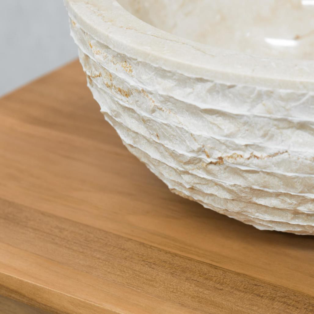 Vasque ronde à poser en pierre Vésuve crème 35cm Vasque ronde à poser en pierre Vésuve crème 35cm