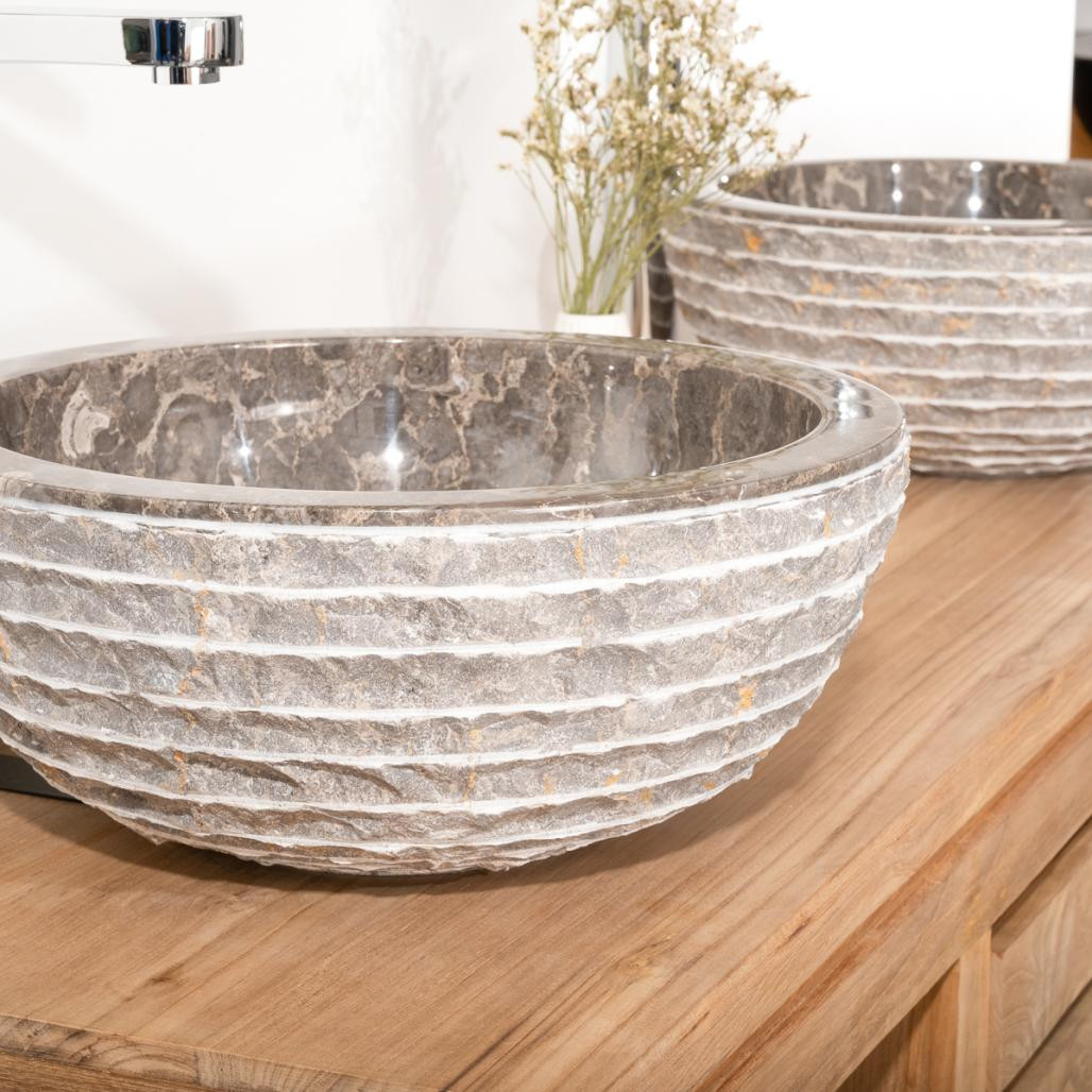 Lave mains en marbre Vésuve pierre gris 35cm