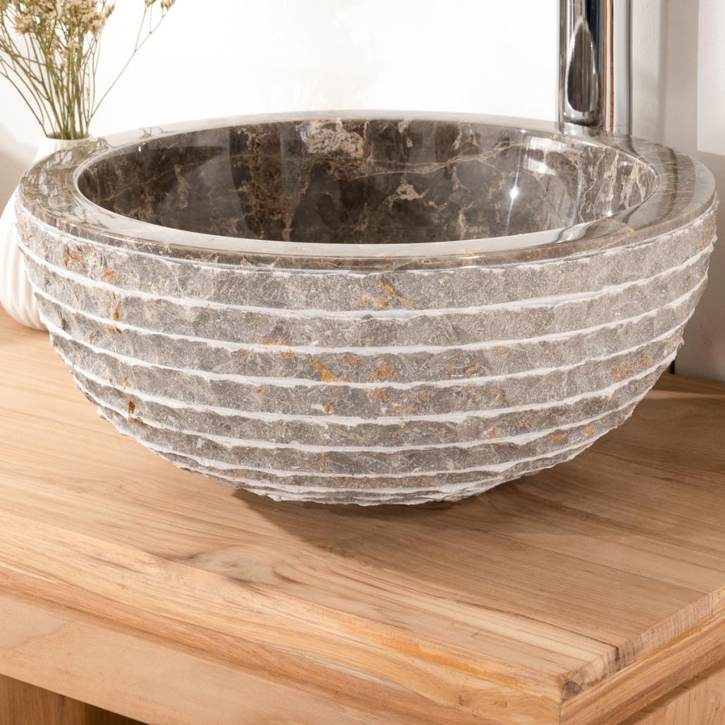 Lave mains en marbre Vésuve pierre gris 35cm