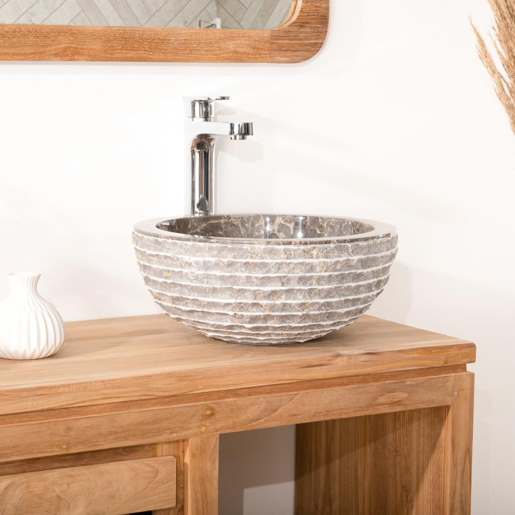 Lave mains en marbre Vésuve pierre gris 35cm