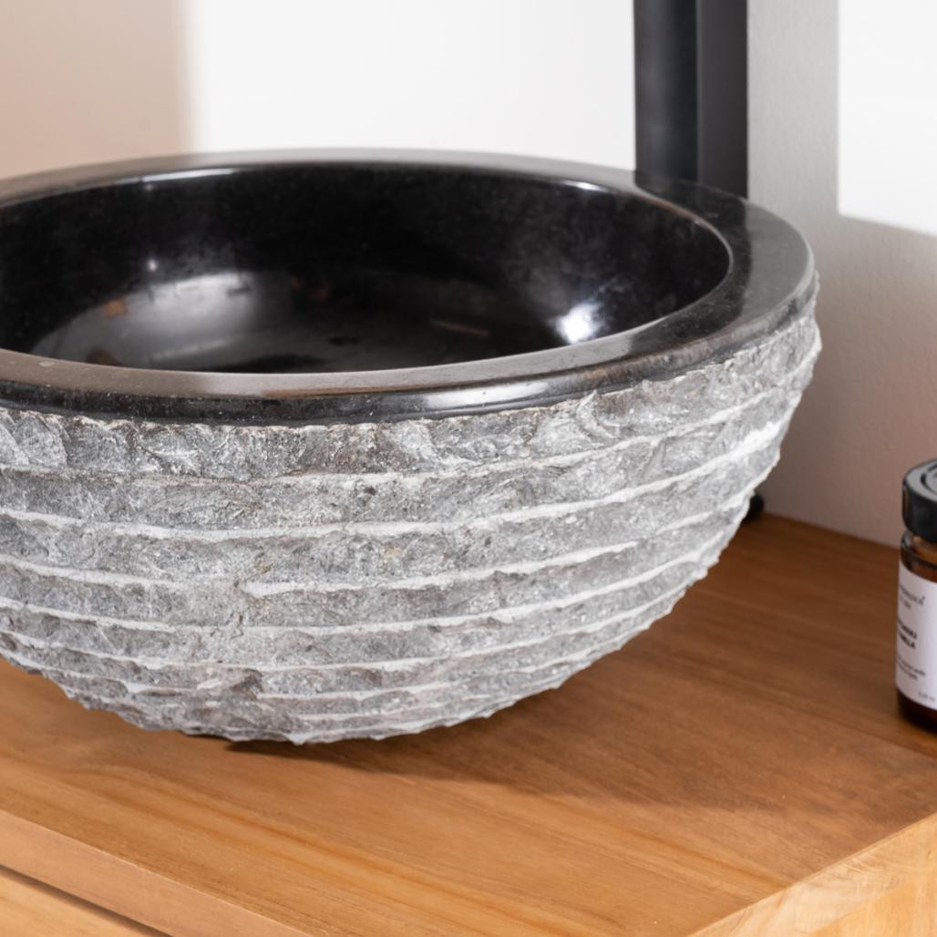 Vasque à poser en pierre marbre Vésuve noir 35cm
