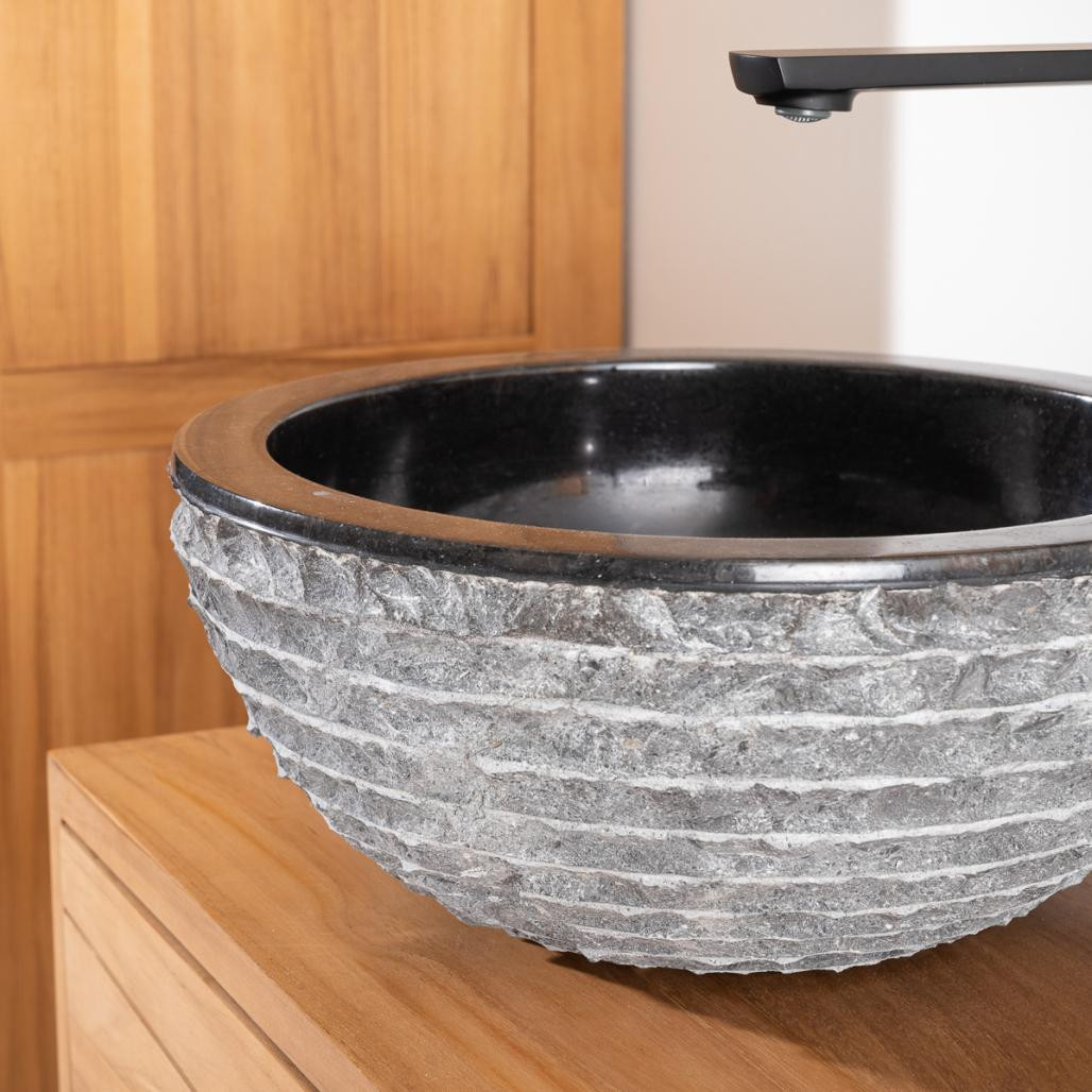 Vasque à poser en pierre marbre Vésuve noir 35cm