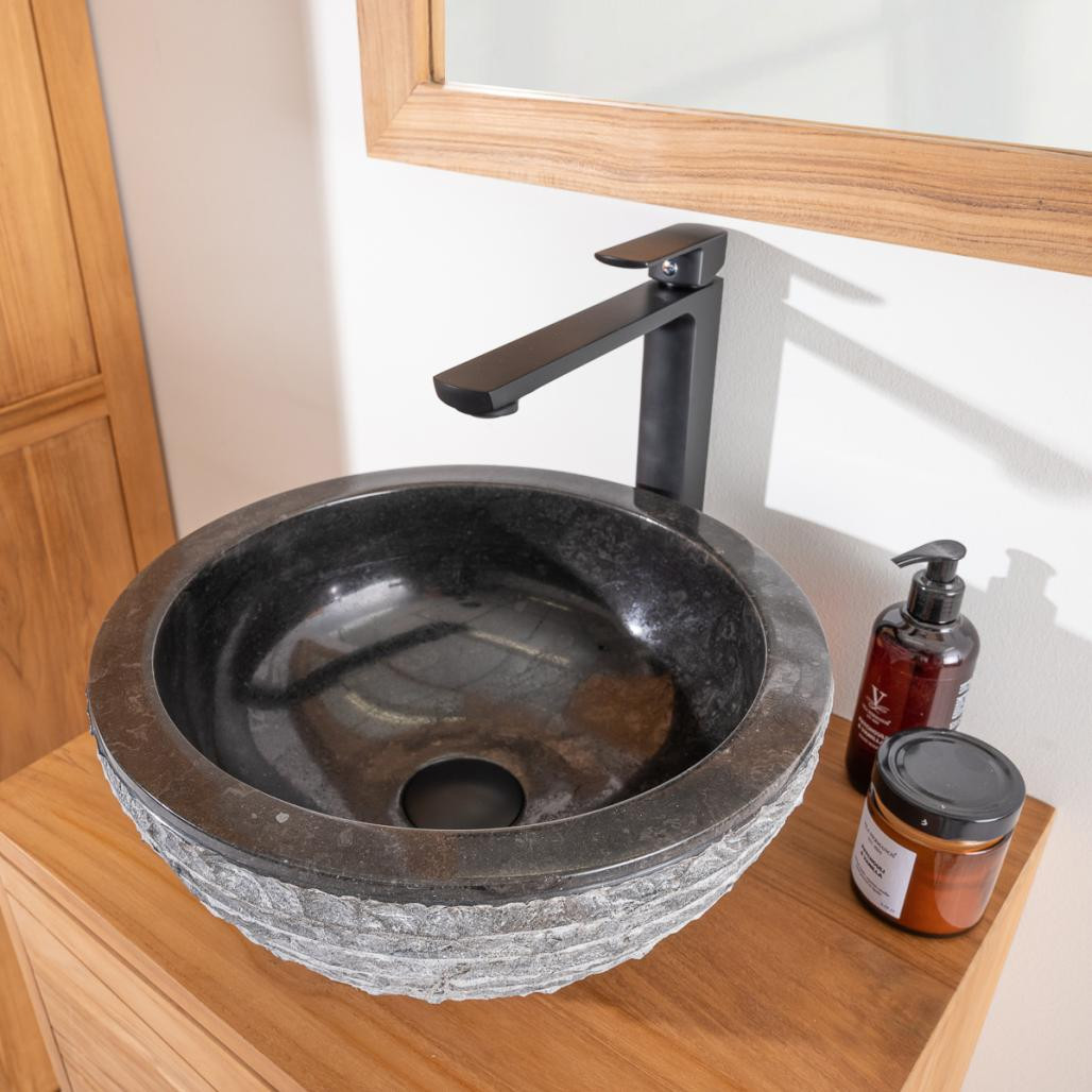 Vasque à poser en pierre marbre Vésuve noir 35cm