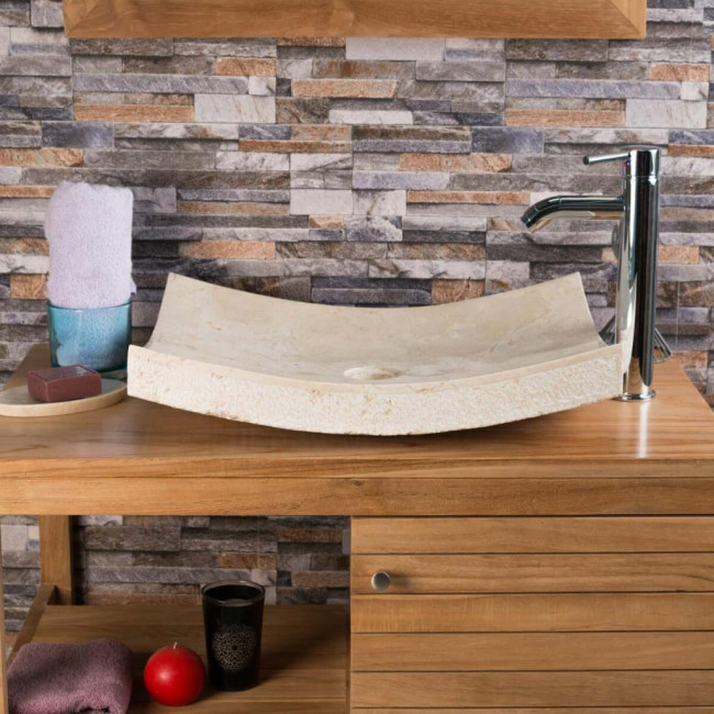 Vasque à poser rectangle 50cm en pierre marbre Gènes crème