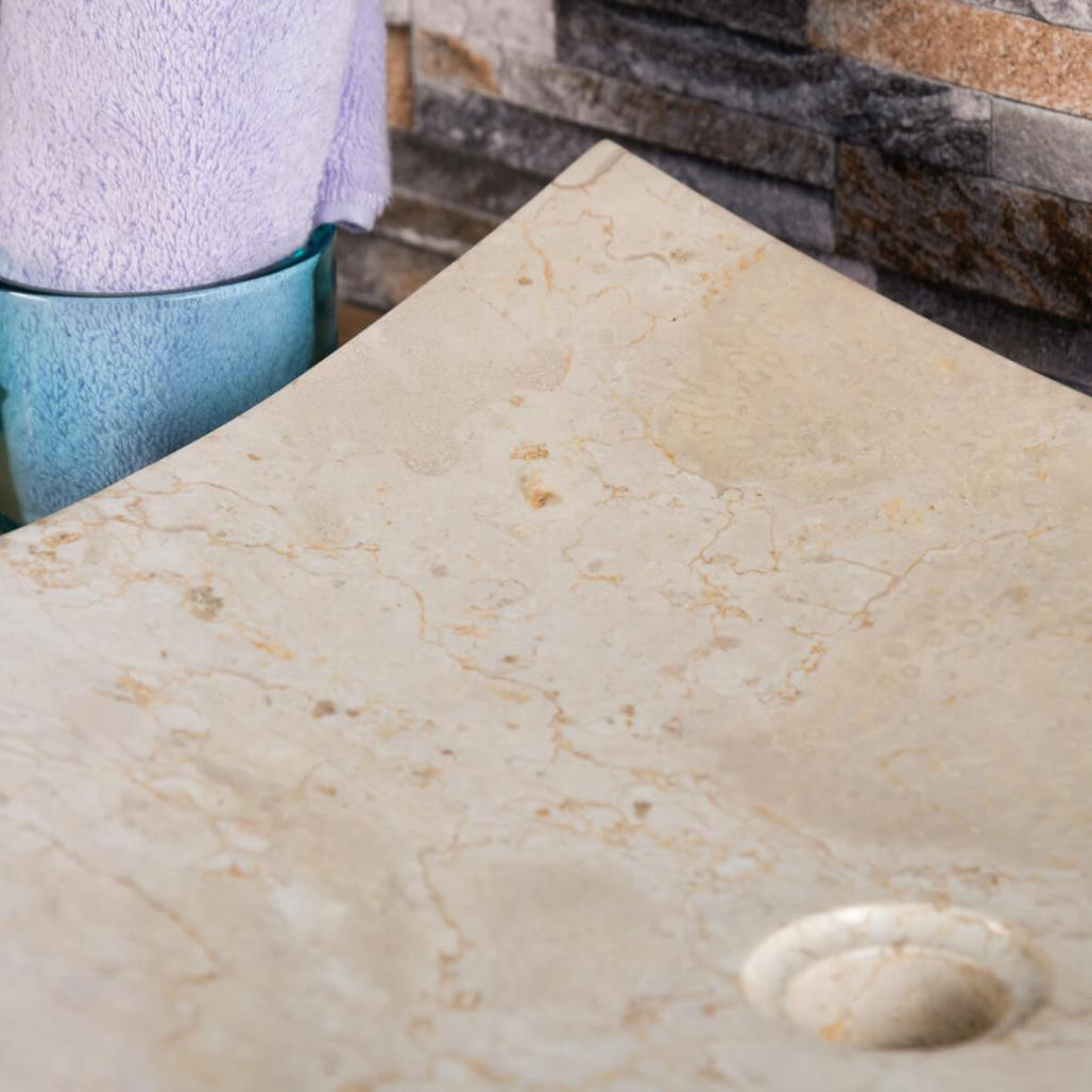 Vasque à poser rectangle 50cm en pierre marbre Gènes crème