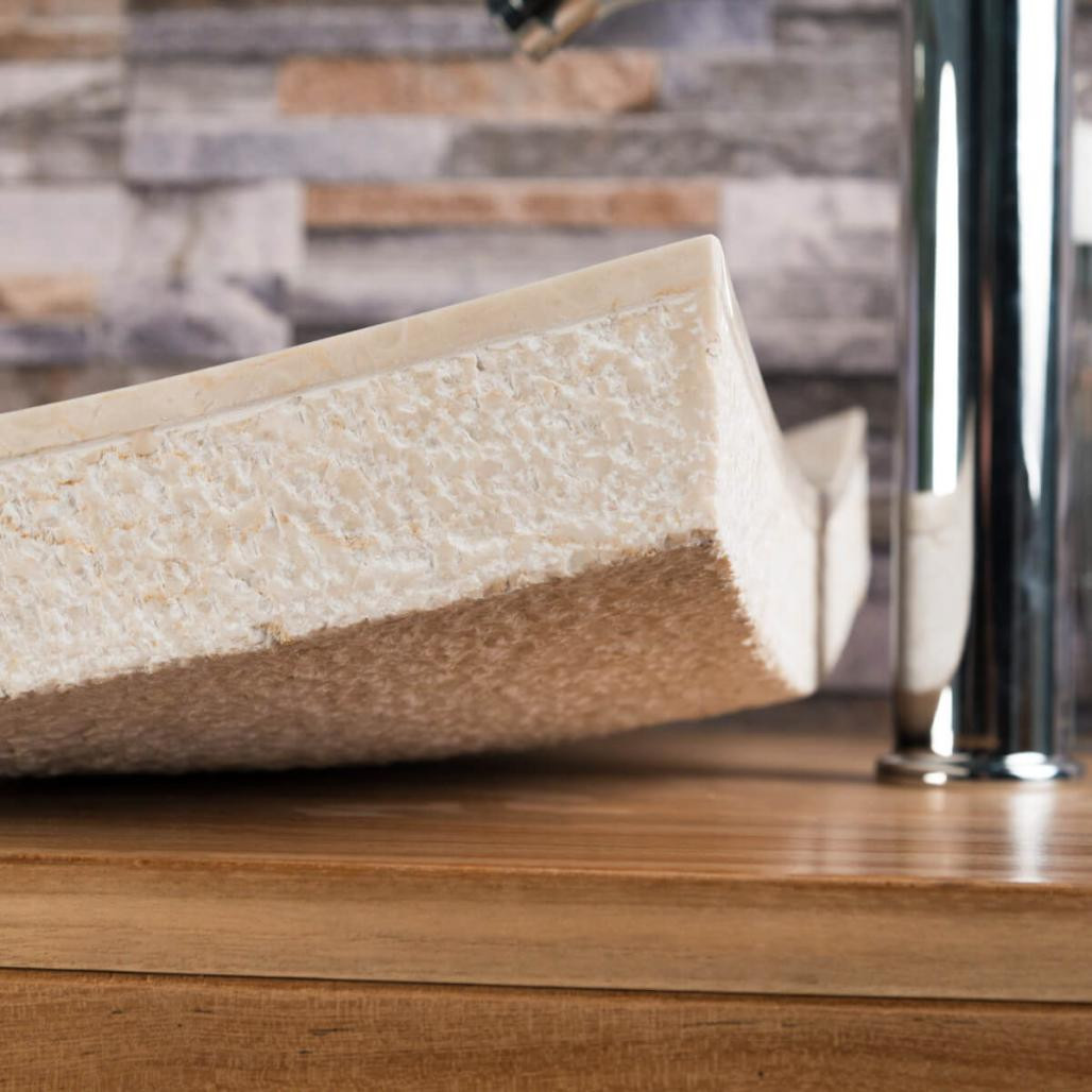 Vasque à poser rectangle 50cm en pierre marbre Gènes crème