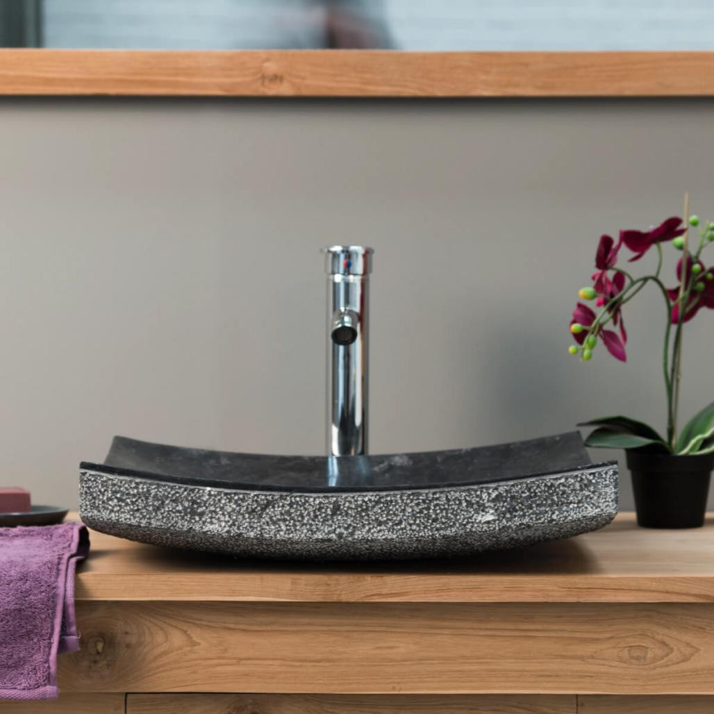 Vasque de salle de bain à poser rectangle 50 cm en pierre marbre Gènes noir Vasque de salle de bain à poser rectangle 50 cm en pierre marbre Gènes noir