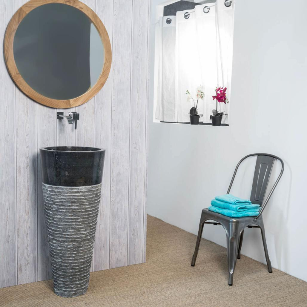 Vasque salle de bain sur pied en pierre Florence noir Vasque salle de bain sur pied en pierre Florence noir