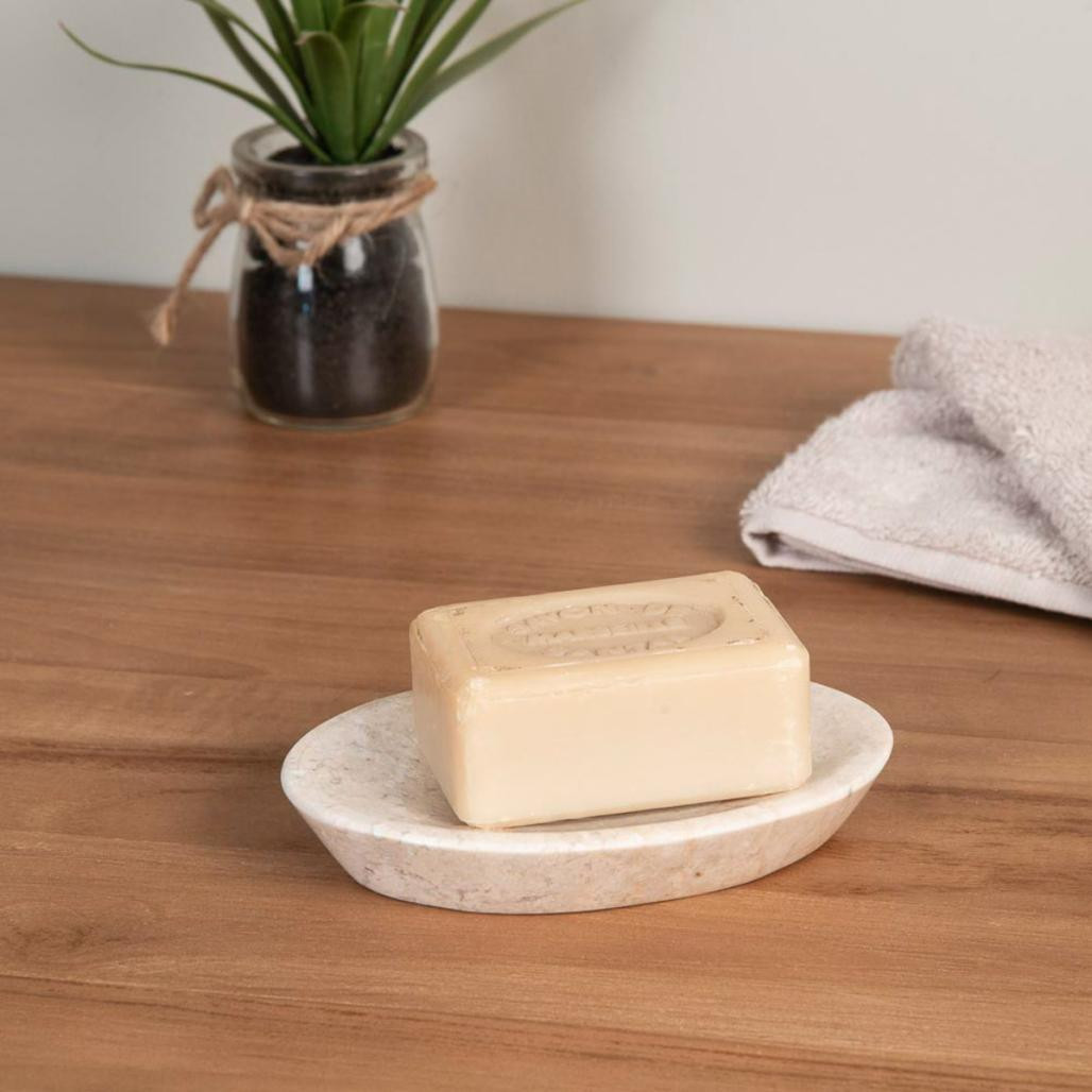 Porte savon en marbre crème
