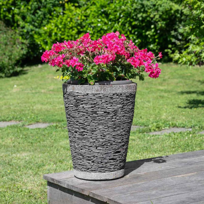 Pot bac jardinière conique ardoise 50cm jardin terrasse zen