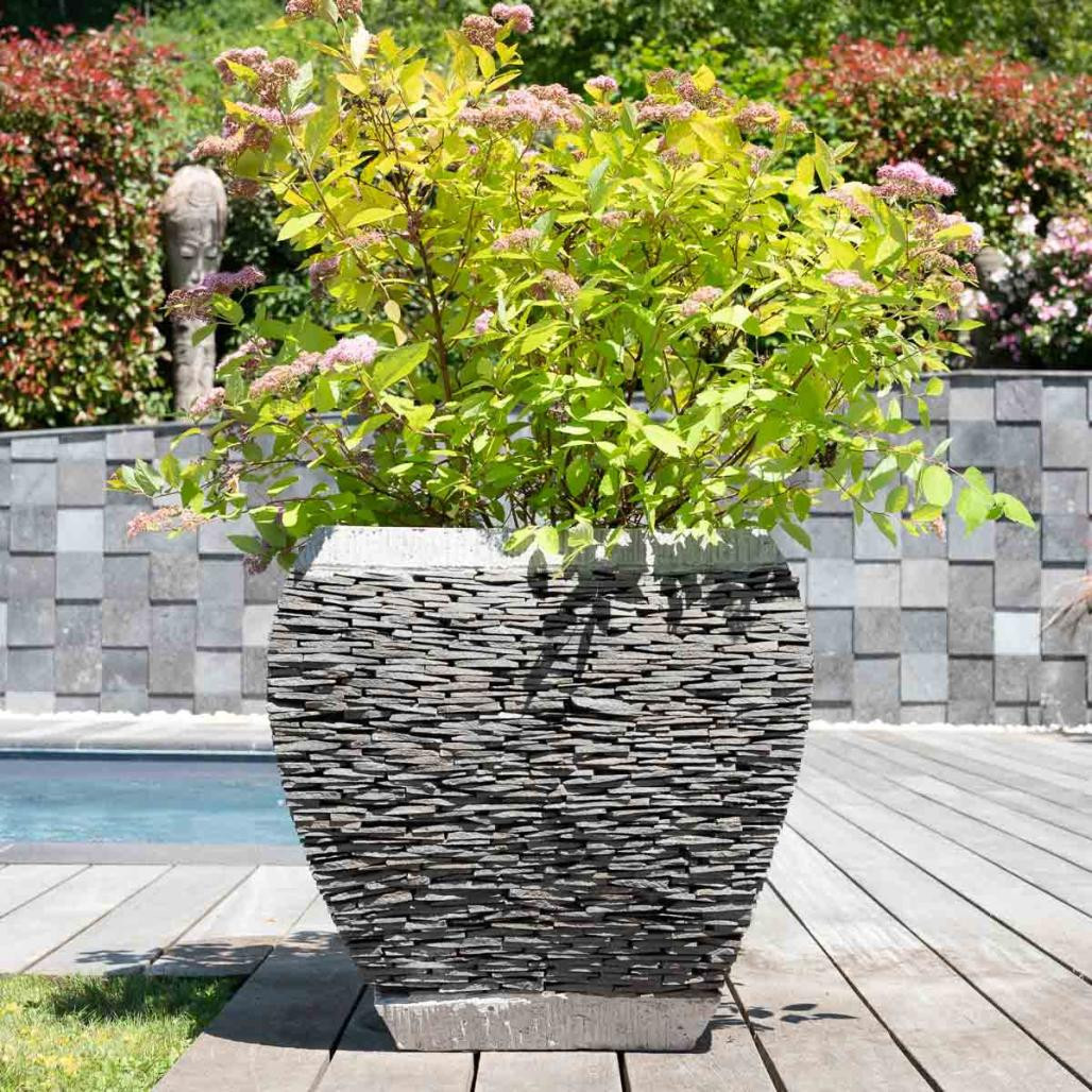 Pot bac jardinière galbé ardoise 50 cm jardin pierre naturelle