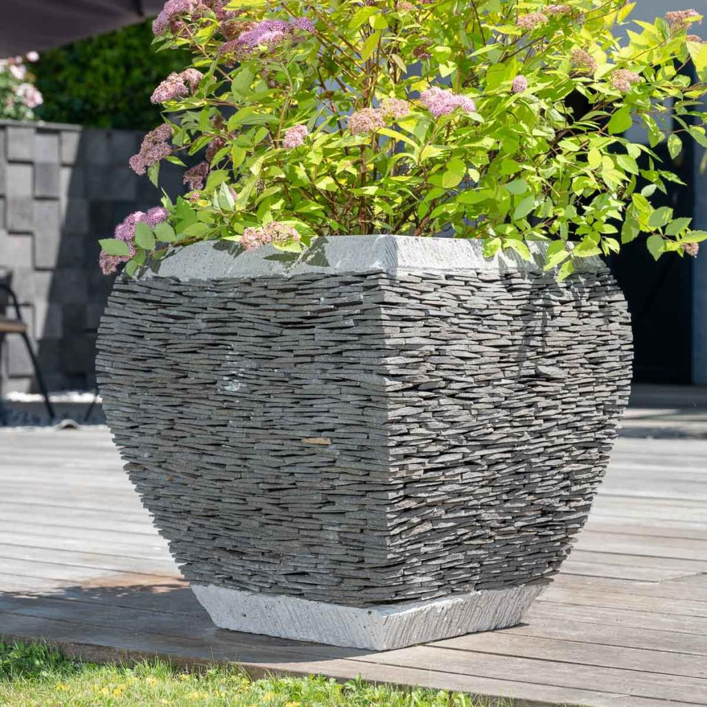 Pot bac jardinière galbé ardoise 50 cm jardin pierre naturelle Pot bac jardinière galbé ardoise 50 cm jardin pierre naturelle