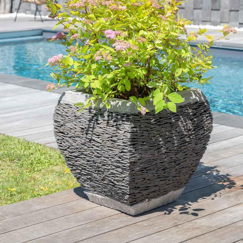 Pot bac jardinière galbé ardoise 50 cm jardin pierre naturelle Pot bac jardinière galbé ardoise 50 cm jardin pierre naturelle