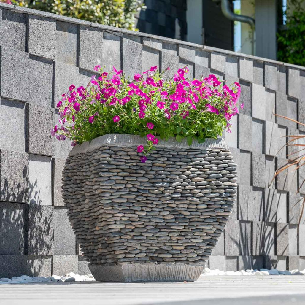 Pot bac jardinière galbé galet hauteur 50cm jardin zen